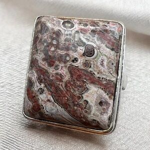 New Jasper Stone Silver Overlay Ring Size 10.5